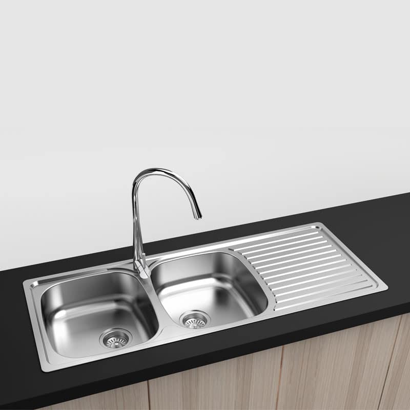 Karag E 54 Double Stainless Steel Sink - Tiles - Sanitary Ware Fraskos